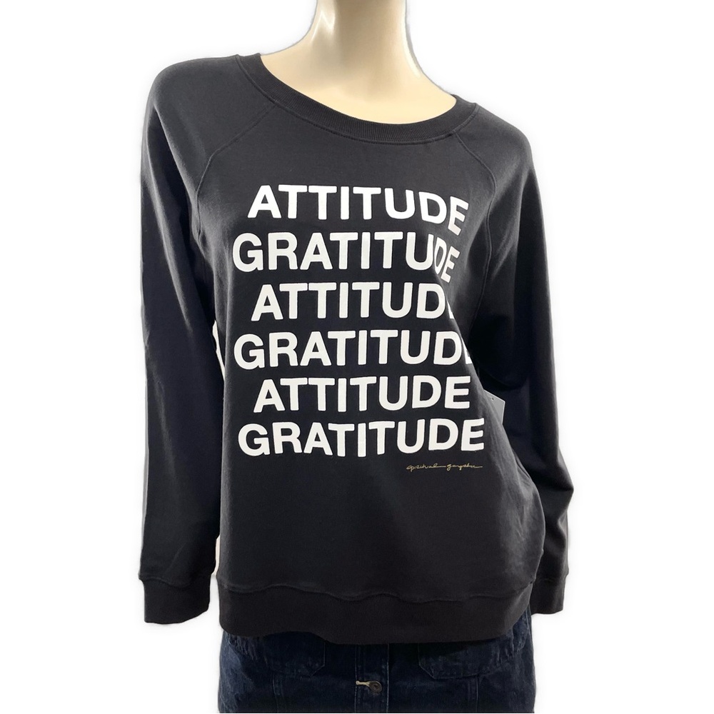 Spiritual Gangster- Black Attitude Gratitude Oversized Sweatshirt- S